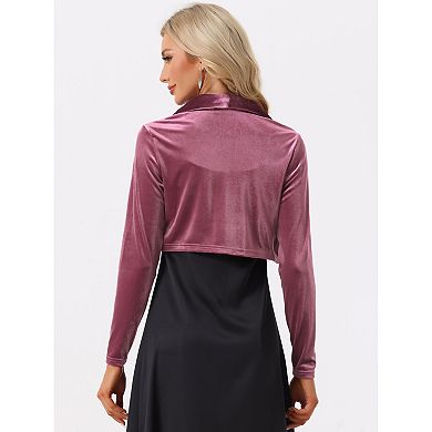 Velvet Cropped Top for Women's Open Front Long Sleeve Collar Shrug Cardigan