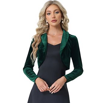 Velvet Cropped Top for Women's Open Front Long Sleeve Collar Shrug Cardigan