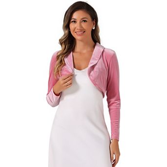 Velvet Cropped Top for Women's Open Front Long Sleeve Collar Shrug Cardigan