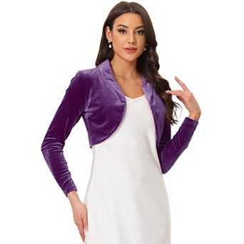 Velvet Cropped Top for Women's Open Front Long Sleeve Collar Shrug Cardigan
