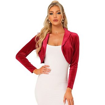 Velvet Cropped Top for Women's Open Front Long Sleeve Collar Shrug Cardigan