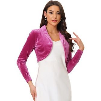 Velvet Cropped Top for Women's Open Front Long Sleeve Collar Shrug Cardigan