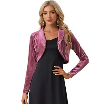 Velvet Cropped Top for Women's Open Front Long Sleeve Collar Shrug Cardigan
