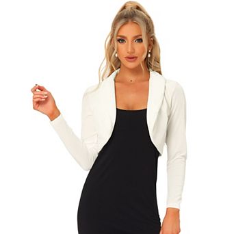 Velvet Cropped Top for Women's Open Front Long Sleeve Collar Shrug Cardigan