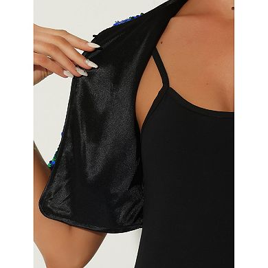Sequin Shrug Bolero For Women's Flared Sleeve Crop Sparkly Glitter Jackets
