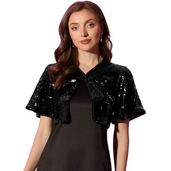 Sequin Shrug Bolero For Women's Flared Sleeve Crop Sparkly Glitter Jackets