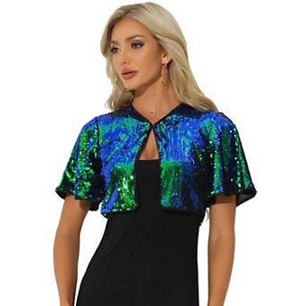 Sequin Shrug Bolero For Women's Flared Sleeve Crop Sparkly Glitter Jackets