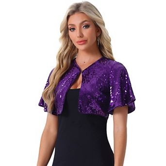 Sequin Shrug Bolero For Women's Flared Sleeve Crop Sparkly Glitter Jackets