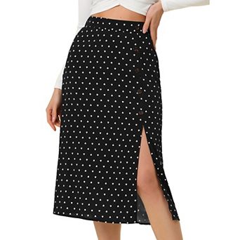 Women's Button Decor Split Heart Printed Midi Pencil Skirt