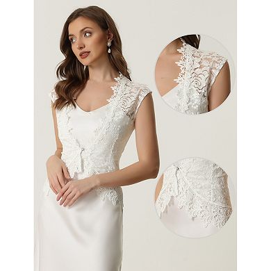 Lace Cap Sleeves Cardigan for Women's Floral Evening Wedding Elegant Shrug