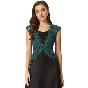 Lace Cap Sleeves Cardigan for Women's Floral Evening Wedding Elegant Shrug