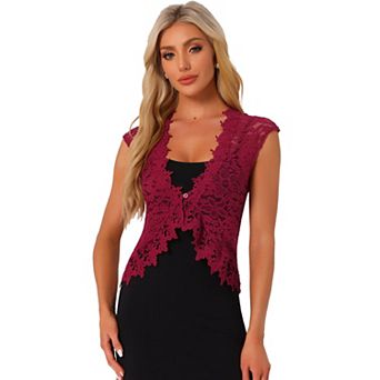 Lace Cap Sleeves Cardigan for Women's Floral Evening Wedding Elegant Shrug