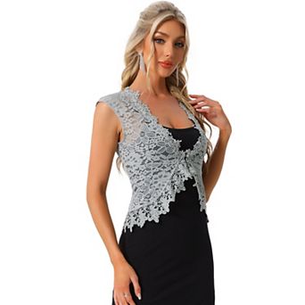 Lace Cap Sleeves Cardigan for Women's Floral Evening Wedding Elegant Shrug