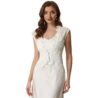 Lace Cap Sleeves Cardigan for Women's Floral Evening Wedding Elegant Shrug