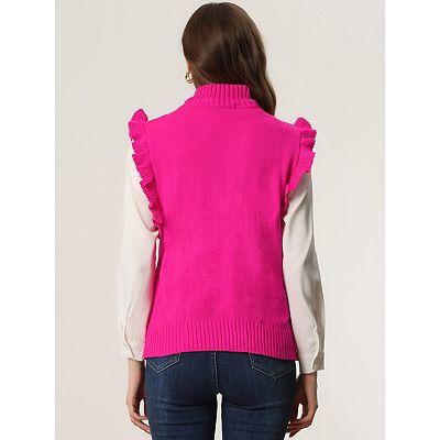 Women's Ruffle Sleeve Solid Color Mock Neck Cable Knit Casual