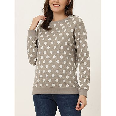 Women's Crew Neck Drop Shoulder Long Sleeves Polka Dots Knit Sweatshirt