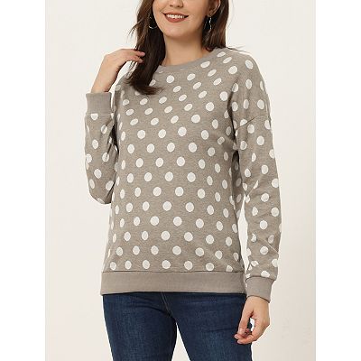 サイズ3 UE POLKA DOT CREW NECK KNIT Women's Crew Neck Drop Shoulder Long Sleeves Polka Dots Knit