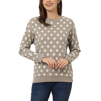 Women's Crew Neck Drop Shoulder Long Sleeves Polka Dots Knit Sweatshirt