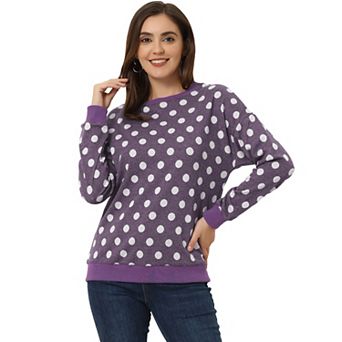 Women's Crew Neck Drop Shoulder Long Sleeves Polka Dots Knit Sweatshirt