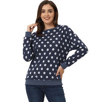 Women's Crew Neck Drop Shoulder Long Sleeves Polka Dots Knit Sweatshirt