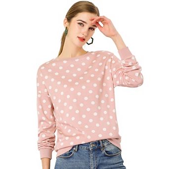 Women's Crew Neck Drop Shoulder Long Sleeves Polka Dots Knit Sweatshirt