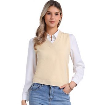 Women's Pullover Knit Sweaters Solid Color V Neck Sleeveless Sweater Vests