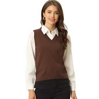 Women's Pullover Knit Sweaters Solid Color V Neck Sleeveless Sweater Vests