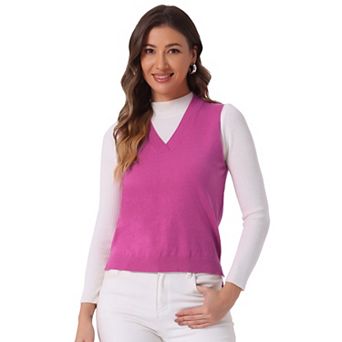 Women's Pullover Knit Sweaters Solid Color V Neck Sleeveless Sweater Vests