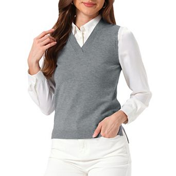 Women's Pullover Knit Sweaters Solid Color V Neck Sleeveless Sweater Vests