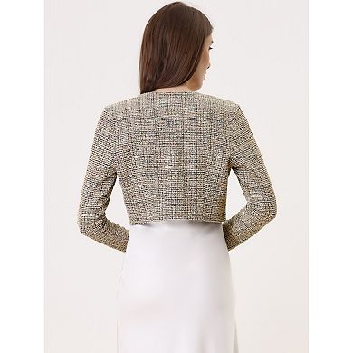 Vintage Tweed Shrug for Women's Plaid Open Front Cropped Bolero Cardigan