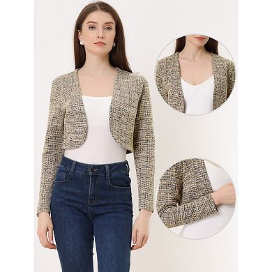 Vintage Tweed Shrug for Women's Plaid Open Front Cropped Bolero Cardigan