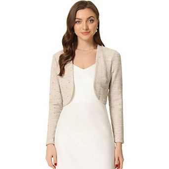 Vintage Tweed Shrug for Women's Plaid Open Front Cropped Bolero Cardigan