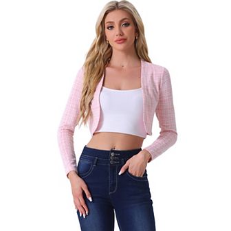 Vintage Tweed Shrug For Women's Plaid Open Front Cropped Bolero Cardigan