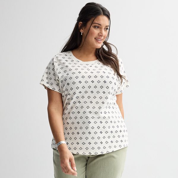 Plus Size Sonoma Goods For Life® Short-Sleeve Crew Tee - White Dye Geo (0X)
