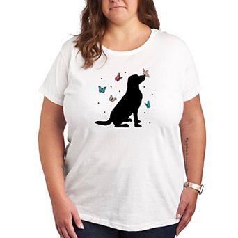 Plus Size Dog And Butterflies Graphic Tee