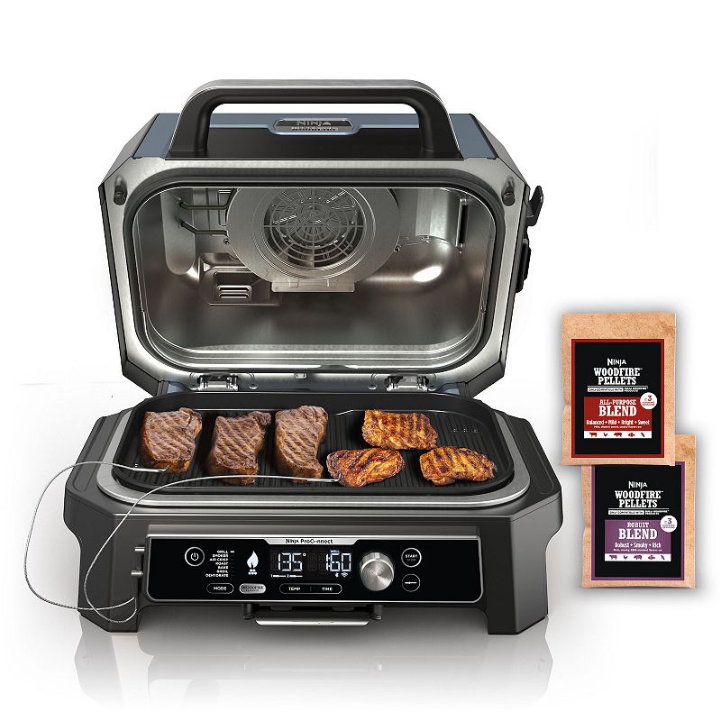 NOT TESTED Ninja - Woodfire ProConnect Premium XL Outdoor 7-in-1 Grill & Smoker, App Enabled, Air Fryer, 2 Built-In Thermometers - Blue