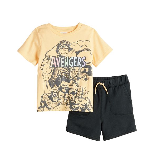 Babyhug Marvel Single Jersey Knit Half Sleeve T-Shirt and Short Set with Avengers Print- White main image 0