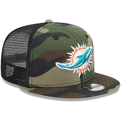 Youth New Era Camo Miami Dolphins Main Trucker 9FIFTY Snapback Hat