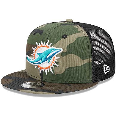 Youth New Era Camo Miami Dolphins Main Trucker 9FIFTY Snapback Hat