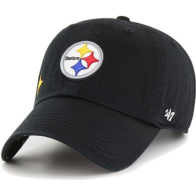 Women's '47 Black Pittsburgh Steelers Confetti Icon Clean Up Adjustable Hat