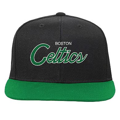 Youth Mitchell & Ness Black Boston Celtics Team Script Snapback Hat