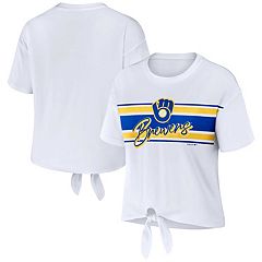 Women's WEAR by Erin Andrews White Los Angeles Dodgers Celebration Cropped Long  Sleeve T-Shirt