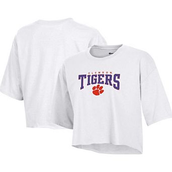 Women's Champion White Clemson Tigers Boyfriend Cropped T-Shirt