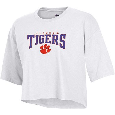 Women's Champion White Clemson Tigers Boyfriend Cropped T-Shirt