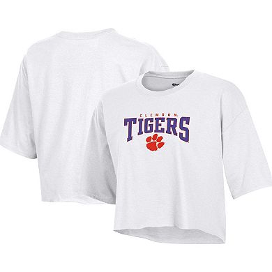 Women's Champion White Clemson Tigers Boyfriend Cropped T-Shirt
