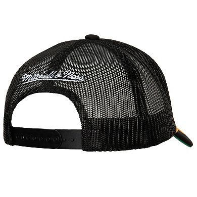 Men's Mitchell & Ness Black Brooklyn Nets Hardwood Classics Gold Leaf Mesh Trucker Snapback Hat