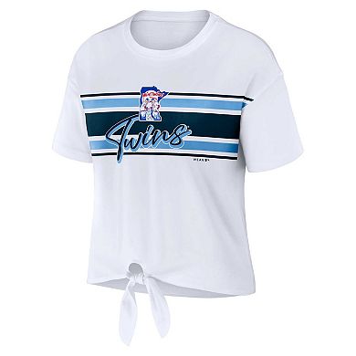Women's WEAR by Erin Andrews White Minnesota Twins Front Tie T-Shirt