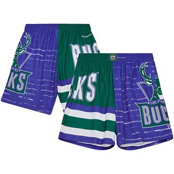 Men's Mitchell & Ness Purple/Green Milwaukee Bucks Jumbotron 3.0 Shorts