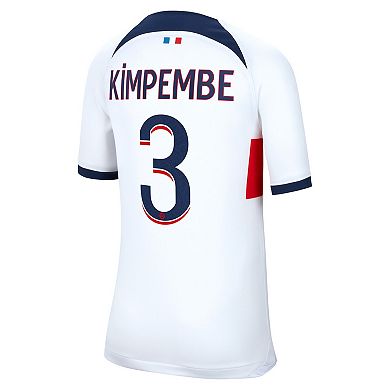 Youth Nike Presnel Kimpembe White Paris Saint-Germain 2023/24 Away Stadium Replica Player Jersey