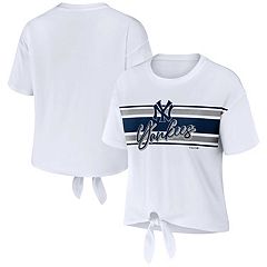 Women's Navy New York Yankees Cropped Long Sleeve T-Shirt